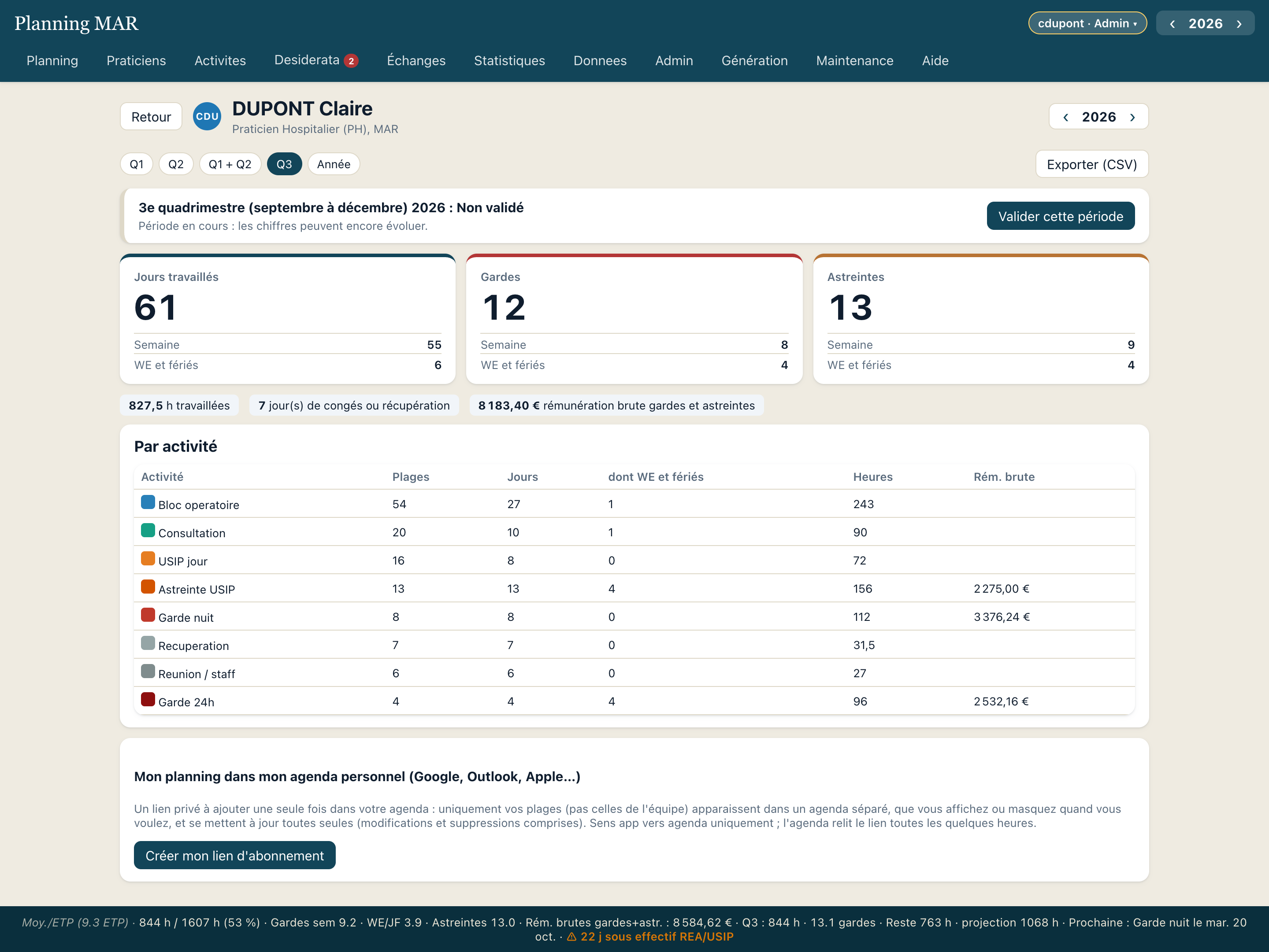 Fiche médecin : relevé du 3e quadrimestre